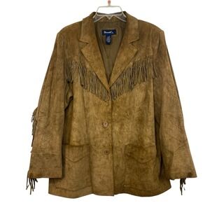 Vintage Denim & Co Suede Leather Fringed Jacket Women 1X Brown Western